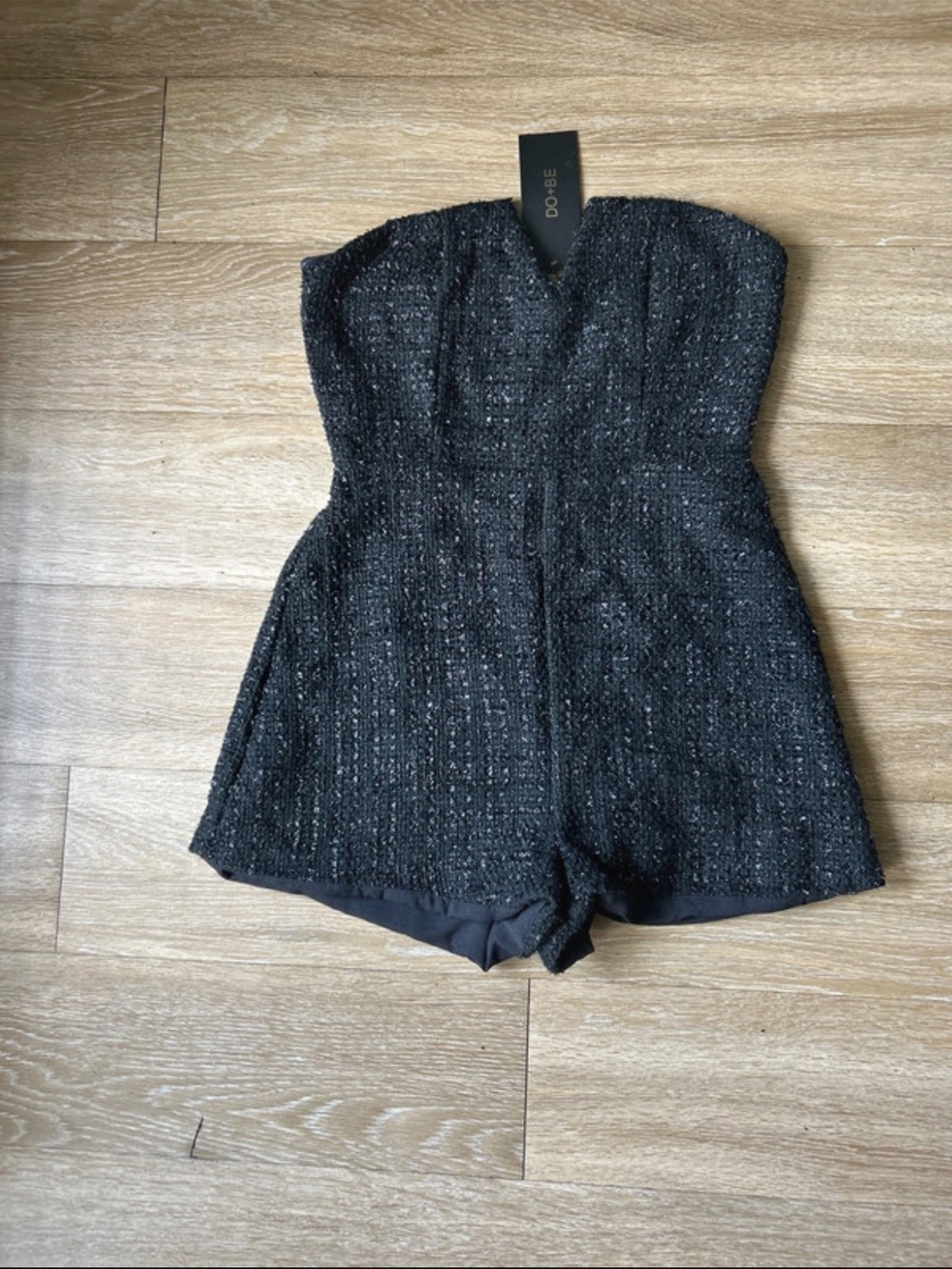 DO+BE Black Sparkle Tweed Strapless Romper